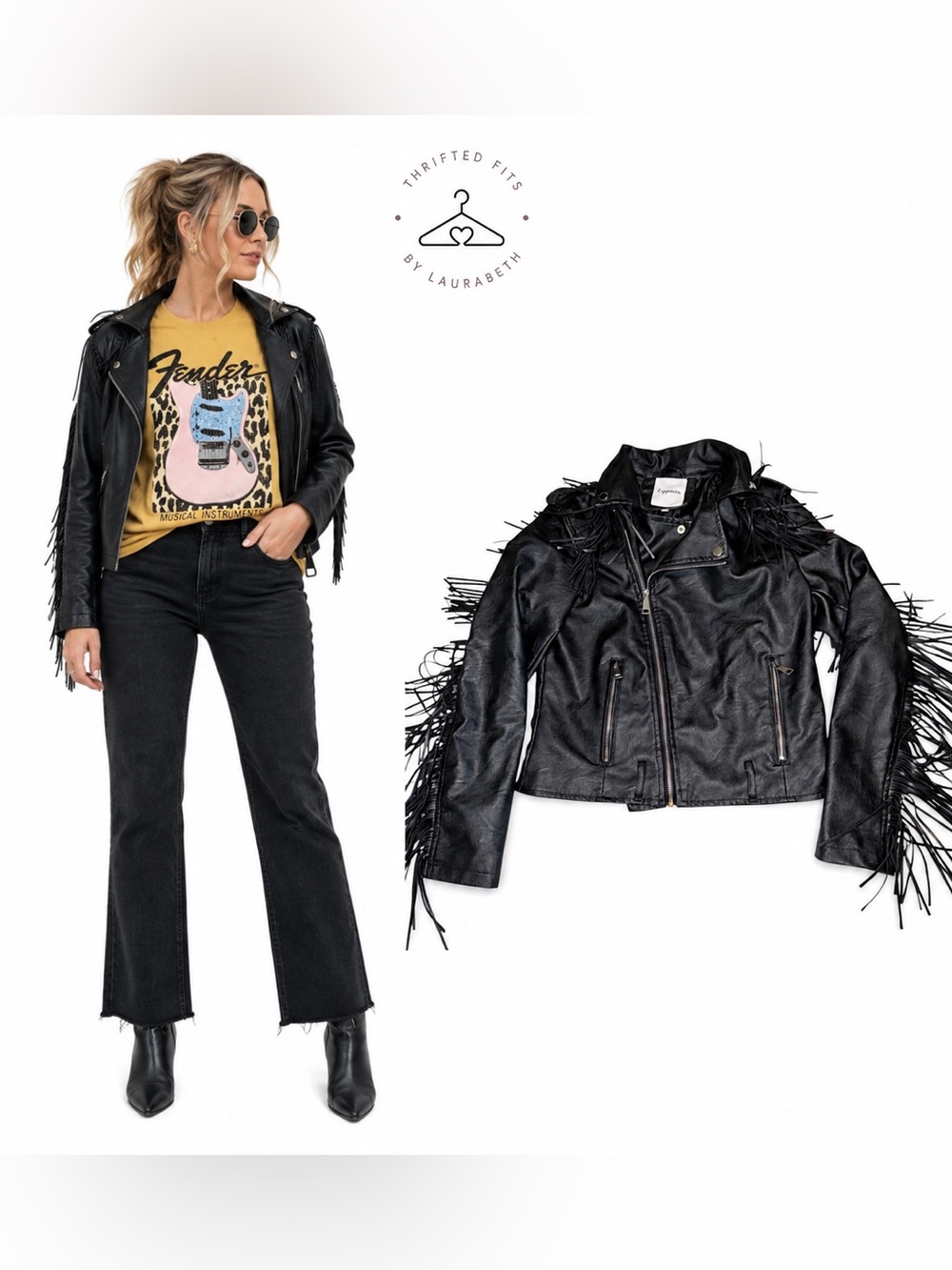 Black Faux Leather Fringe Moto Jacket